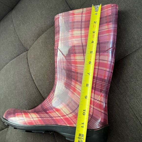 Women’s Glossy Pink Rubber Knee High Casual Flat Slip On Rain Boot Size 11 - Picture 2 of 16